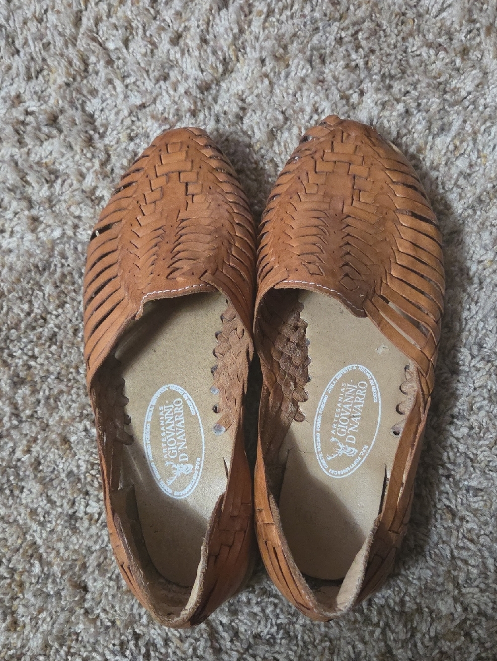 Giovanni D'Navarro Tan Woven Leather Huarache Flats